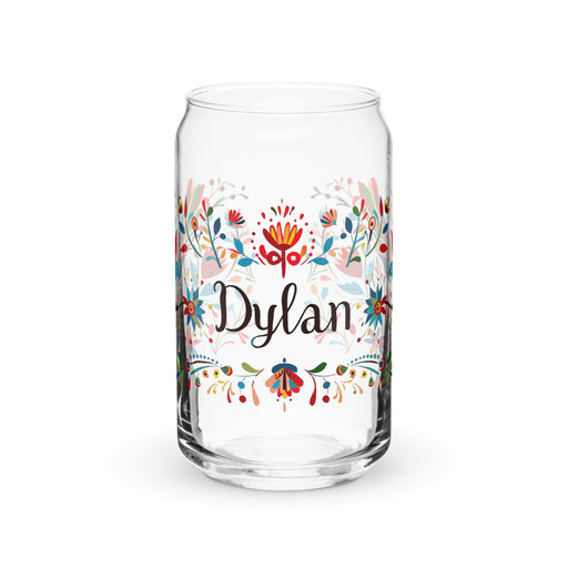 Dylan Exclusive Name Art Piece Can-Shaped Glass Home Office Work Mexican Spanish Pride Gift Cup One-Of-A-Kind Calligraphy Glass | D19 Mexicada 16 oz