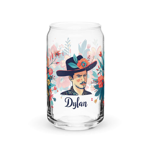 Dylan Exclusive Name Art Piece Can-Shaped Glass Home Office Work Mexican Spanish Pride Gift Cup One-Of-A-Kind Calligraphy Glass | D2 Mexicada 16 oz