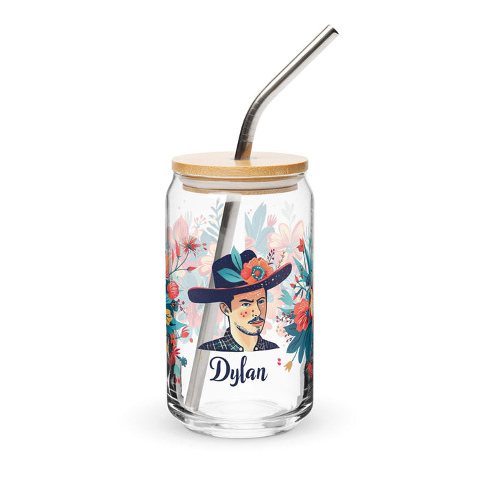 Dylan Exclusive Name Art Piece Can-Shaped Glass Home Office Work Mexican Spanish Pride Gift Cup One-Of-A-Kind Calligraphy Glass | D2 Mexicada 16 oz With Lid & Straw