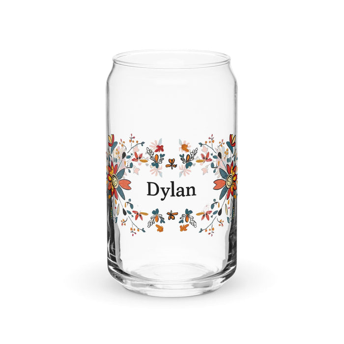 Dylan Exclusive Name Art Piece Can-Shaped Glass Home Office Work Mexican Spanish Pride Gift Cup One-Of-A-Kind Calligraphy Glass | D21 Mexicada 16 oz