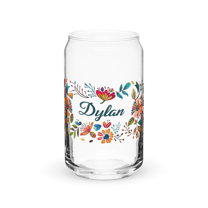 Dylan Exclusive Name Art Piece Can-Shaped Glass Home Office Work Mexican Spanish Pride Gift Cup One-Of-A-Kind Calligraphy Glass | D26 Mexicada 16 oz