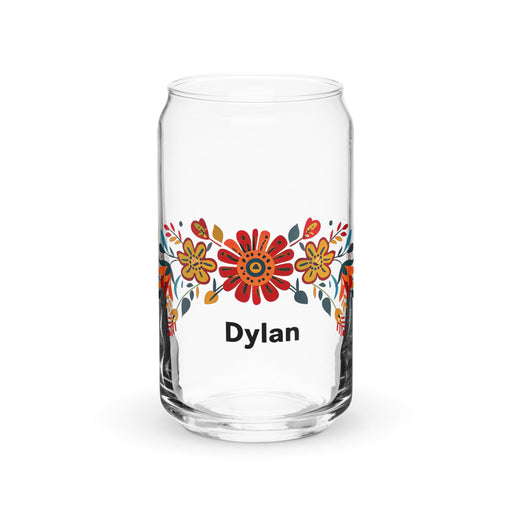 Dylan Exclusive Name Art Piece Can-Shaped Glass Home Office Work Mexican Spanish Pride Gift Cup One-Of-A-Kind Calligraphy Glass | D3 Mexicada 16 oz