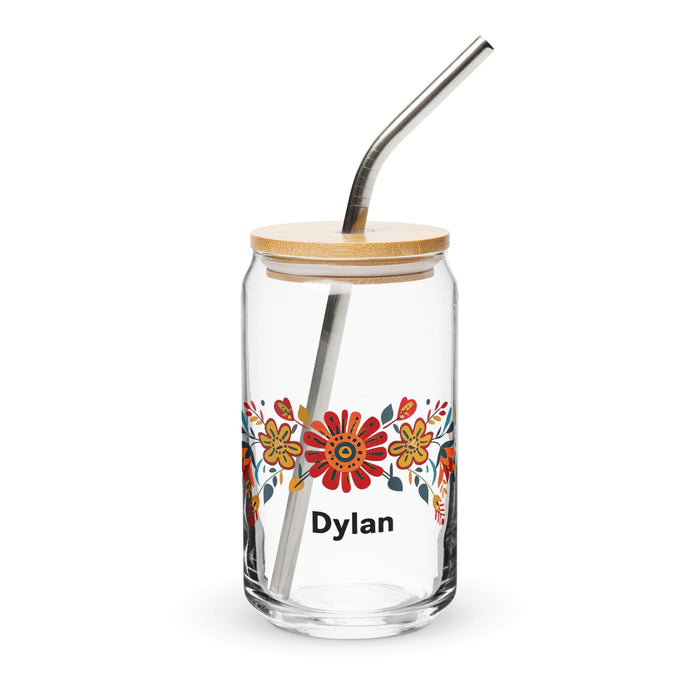 Dylan Exclusive Name Art Piece Can-Shaped Glass Home Office Work Mexican Spanish Pride Gift Cup One-Of-A-Kind Calligraphy Glass | D3 Mexicada 16 oz With Lid & Straw