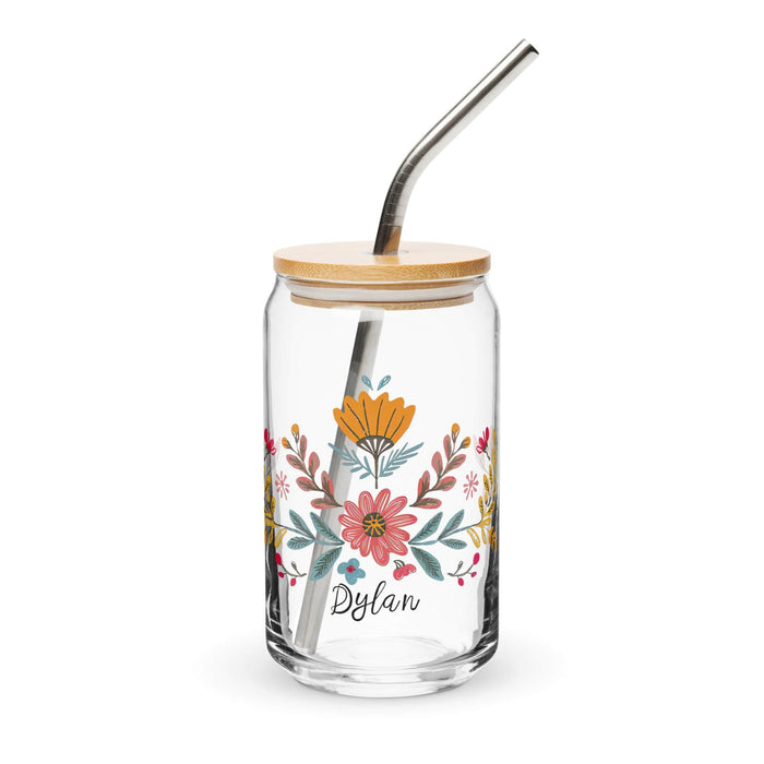 Dylan Exclusive Name Art Piece Can-Shaped Glass Home Office Work Mexican Spanish Pride Gift Cup One-Of-A-Kind Calligraphy Glass | D4 Mexicada 16 oz With Lid & Straw