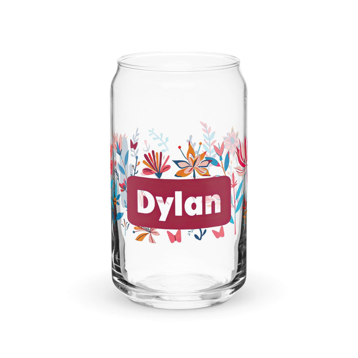 Dylan Exclusive Name Art Piece Can-Shaped Glass Home Office Work Mexican Spanish Pride Gift Cup One-Of-A-Kind Calligraphy Glass | D5 Mexicada 16 oz