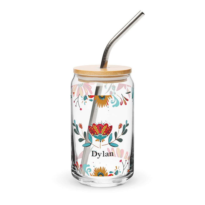 Dylan Exclusive Name Art Piece Can-Shaped Glass Home Office Work Mexican Spanish Pride Gift Cup One-Of-A-Kind Calligraphy Glass | D7 Mexicada 16 oz With Lid & Straw