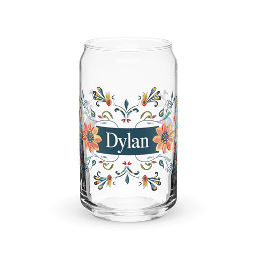 Dylan Exclusive Name Art Piece Can-Shaped Glass Home Office Work Mexican Spanish Pride Gift Cup One-Of-A-Kind Calligraphy Glass | D8 Mexicada 16 oz