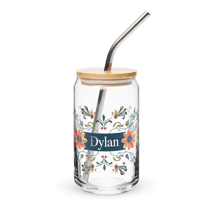 Dylan Exclusive Name Art Piece Can-Shaped Glass Home Office Work Mexican Spanish Pride Gift Cup One-Of-A-Kind Calligraphy Glass | D8 Mexicada 16 oz With Lid & Straw