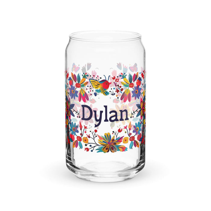 Dylan Exclusive Name Art Piece Can-Shaped Glass Home Office Work Mexican Spanish Pride Gift Cup One-Of-A-Kind Calligraphy Glass | D9 Mexicada 16 oz