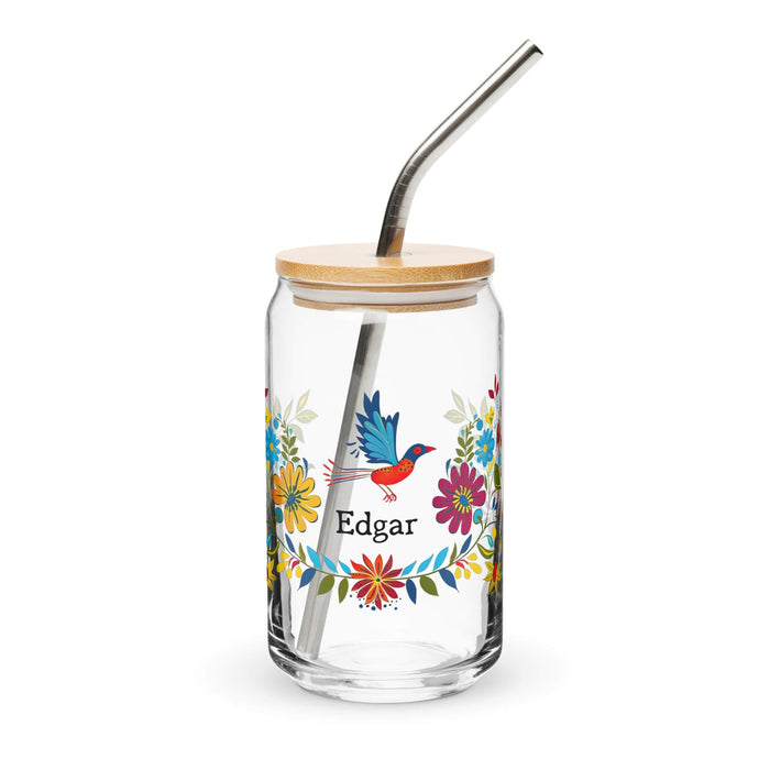 Edgar Exclusive Name Art Piece Can-Shaped Glass Home Office Work Mexican Spanish Pride Gift Cup One-Of-A-Kind Calligraphy Glass | E14 Mexicada 16 oz With Lid & Straw