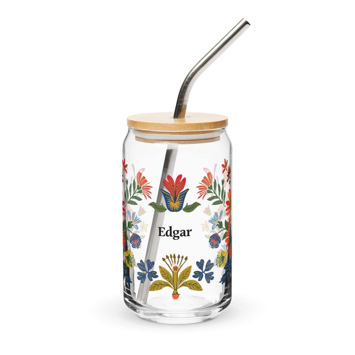 Edgar Exclusive Name Art Piece Can-Shaped Glass Home Office Work Mexican Spanish Pride Gift Cup One-Of-A-Kind Calligraphy Glass | E15 Mexicada 16 oz With Lid & Straw