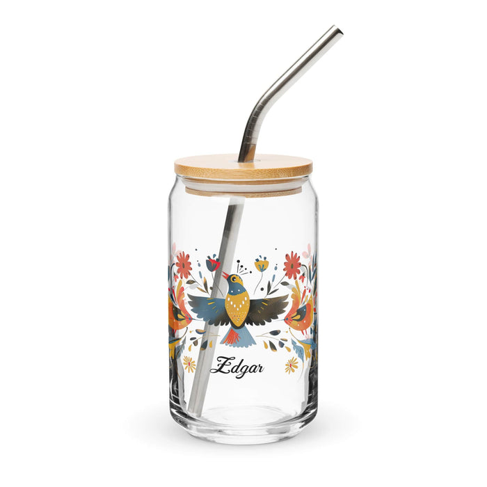 Edgar Exclusive Name Art Piece Can-Shaped Glass Home Office Work Mexican Spanish Pride Gift Cup One-Of-A-Kind Calligraphy Glass | E30 Mexicada 16 oz With Lid & Straw