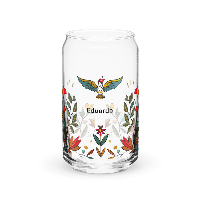 Eduardo Exclusive Name Art Piece Can-Shaped Glass Home Office Work Mexican Spanish Pride Gift Cup One-Of-A-Kind Calligraphy Glass | E3 Mexicada 16 oz (No Lid No Straw)