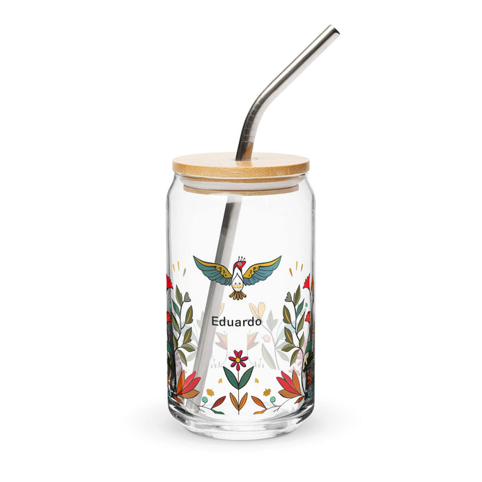 Eduardo Exclusive Name Art Piece Can-Shaped Glass Home Office Work Mexican Spanish Pride Gift Cup One-Of-A-Kind Calligraphy Glass | E3 Mexicada 16 oz With Lid & Straw