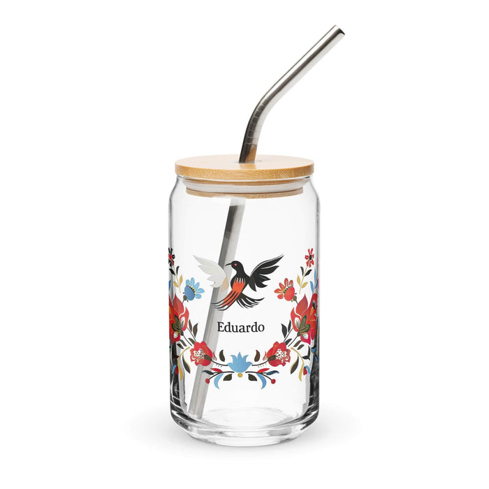 Eduardo Exclusive Name Art Piece Can-Shaped Glass Home Office Work Mexican Spanish Pride Gift Cup One-Of-A-Kind Calligraphy Glass | E4 Mexicada 16 oz With Lid & Straw