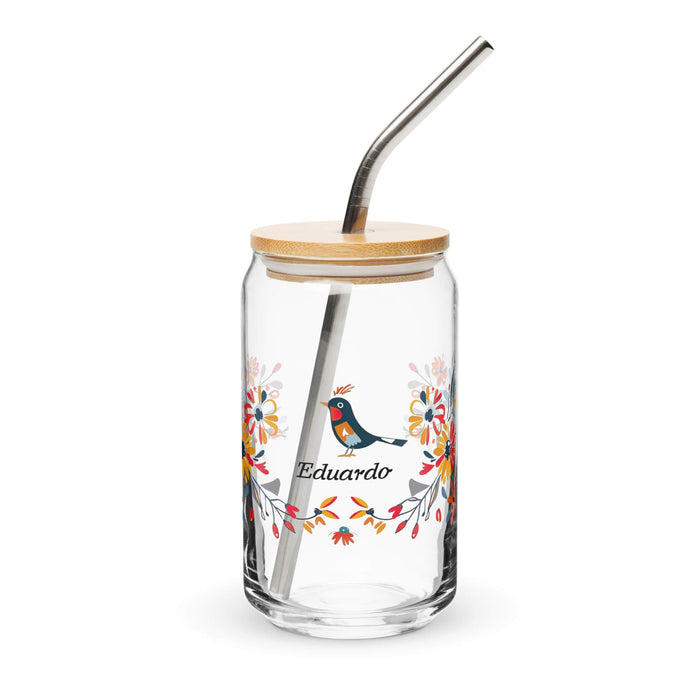 Eduardo Exclusive Name Art Piece Can-Shaped Glass Home Office Work Mexican Spanish Pride Gift Cup One-Of-A-Kind Calligraphy Glass | E5 Mexicada 16 oz With Lid & Straw