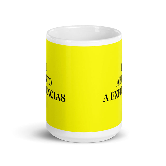 El Abierto A Experiencias The Open To Experiences Funny Home Office Work Coffee Mug Mexican Spanish Pride Gift White Glossy Cup Yellow Card Mug Mexicada