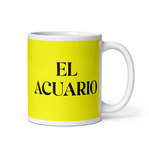 El Acuario The Aquarius Funny Home Office Work Coffee Mug Mexican Spanish Pride Gift White Glossy Cup Yellow Card Mug Mexicada 11 oz