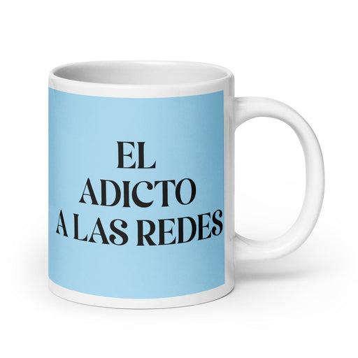 El Adicto A Las Redes The Social Media Addict Funny Home Office Work Coffee Mug Mexican Spanish Pride Gift White Glossy Cup Sky Blue Card Mug Mexicada 20 oz