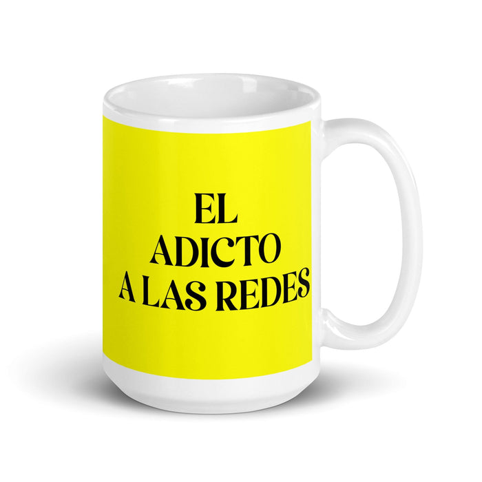 El Adicto A Las Redes The Social Media Addict Funny Home Office Work Coffee Mug Mexican Spanish Pride Gift White Glossy Cup Yellow Card Mug Mexicada 15 oz