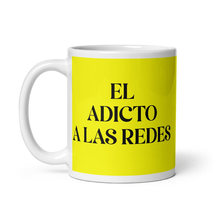 El Adicto A Las Redes The Social Media Addict Funny Home Office Work Coffee Mug Mexican Spanish Pride Gift White Glossy Cup Yellow Card Mug Mexicada