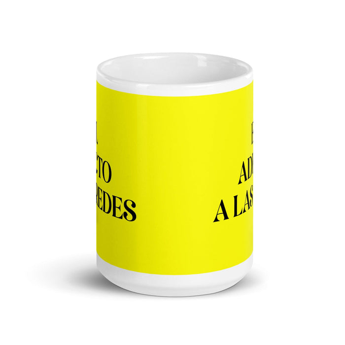 El Adicto A Las Redes The Social Media Addict Funny Home Office Work Coffee Mug Mexican Spanish Pride Gift White Glossy Cup Yellow Card Mug Mexicada