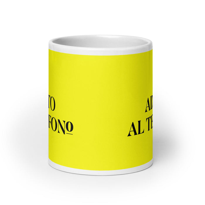 El Adicto Al Teléfono The Phone Addict Funny Home Office Work Coffee Mug Mexican Spanish Pride Gift White Glossy Cup Yellow Card Mug Mexicada