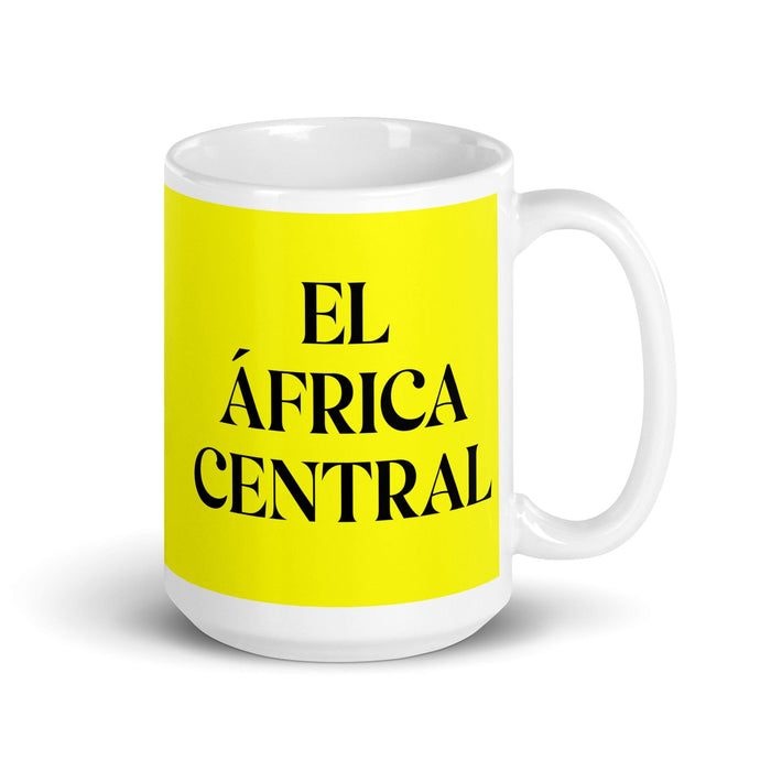 El África Central The Central African Funny Home Office Work Coffee Mug Mexican Spanish Pride Gift White Glossy Cup Yellow Card Mug Mexicada 15 oz