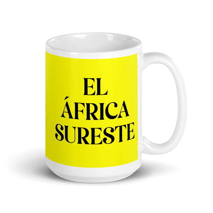 El África Sureste The Southeast African Funny Home Office Work Coffee Mug Mexican Spanish Pride Gift White Glossy Cup Yellow Card Mug Mexicada 15 oz