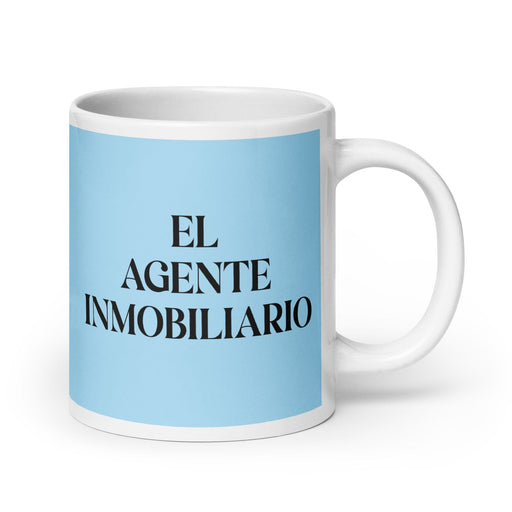 El Agente Inmobiliario The Real Estate Agent Funny Home Office Work Coffee Mug Mexican Spanish Pride Gift White Glossy Cup Sky Blue Card Mug Mexicada 20 oz