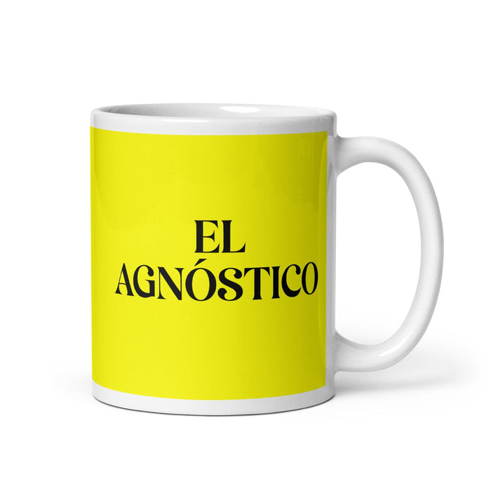 El Agnóstico The Agnostic Funny Home Office Work Coffee Mug Mexican Spanish Pride Gift White Glossy Cup Yellow Card Mug Mexicada 11 oz