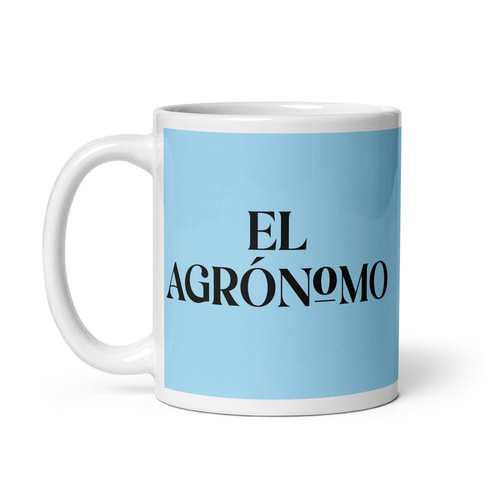 El Agrónomo The Agronomist Funny Home Office Work Coffee Mug Mexican Spanish Pride Gift White Glossy Cup Sky Blue Card Mug Mexicada