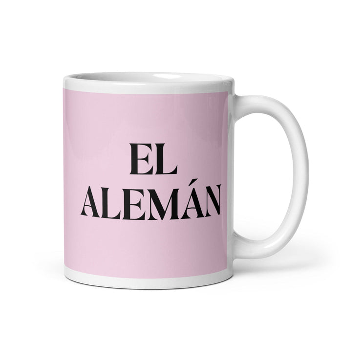 El Alemán The German Funny Home Office Work Coffee Mug Mexican Spanish Pride Gift White Glossy Cup Light Pink Card Mug Mexicada 11 oz