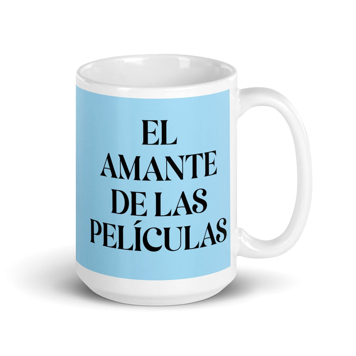 El Amante De Las Películas The Movie Lover Funny Home Office Work Coffee Mug Mexican Spanish Pride Gift White Glossy Cup Sky Blue Card Mug Mexicada 15 oz