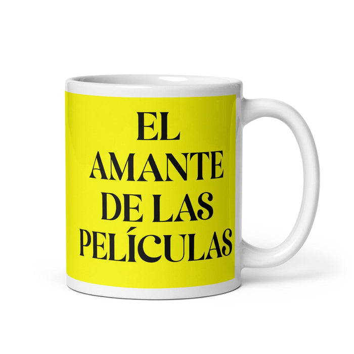 El Amante De Las Películas The Movie Lover Funny Home Office Work Coffee Mug Mexican Spanish Pride Gift White Glossy Cup Yellow Card Mug Mexicada 11 oz