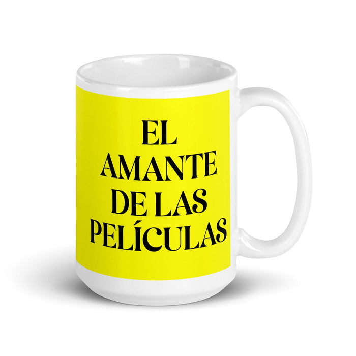 El Amante De Las Películas The Movie Lover Funny Home Office Work Coffee Mug Mexican Spanish Pride Gift White Glossy Cup Yellow Card Mug Mexicada 15 oz