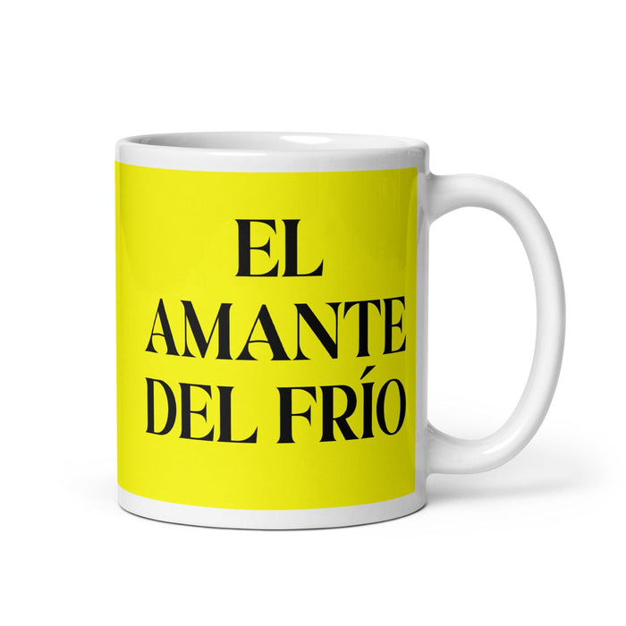 El Amante Del Frío The Cold Lover Funny Home Office Work Coffee Mug Mexican Spanish Pride Gift White Glossy Cup Yellow Card Mug Mexicada 11 oz