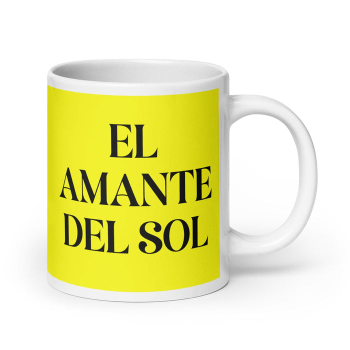 El Amante Del Sol The Sun Lover Funny Home Office Work Coffee Mug Mexican Spanish Pride Gift White Glossy Cup Yellow Card Mug Mexicada 20 oz