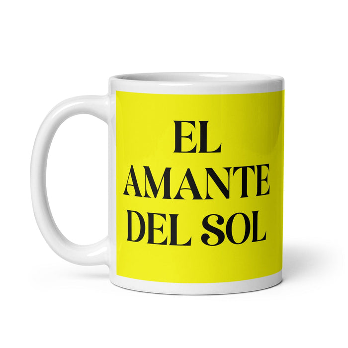 El Amante Del Sol The Sun Lover Funny Home Office Work Coffee Mug Mexican Spanish Pride Gift White Glossy Cup Yellow Card Mug Mexicada