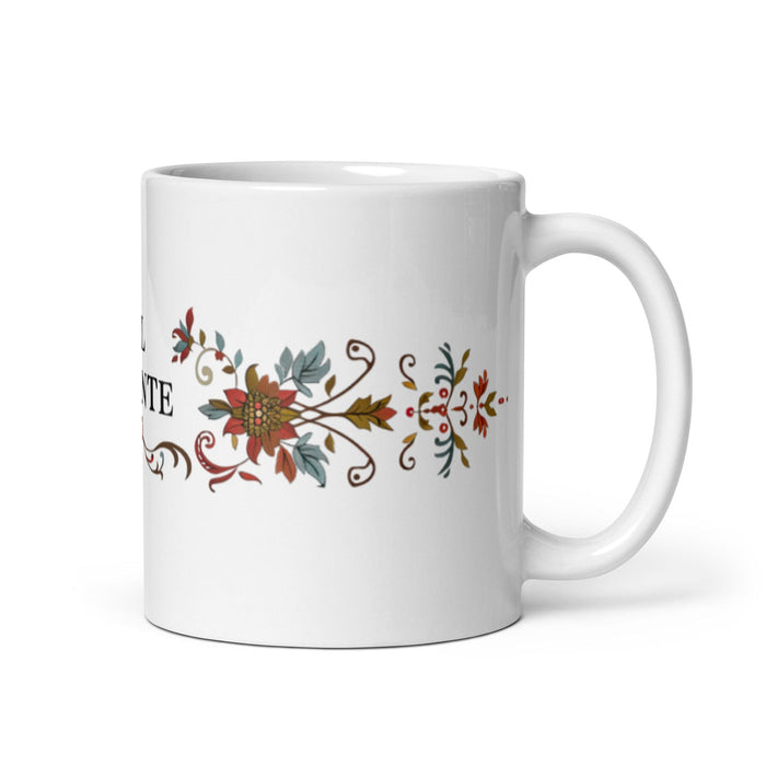 El Amante Exclusive Art Piece Home Office Work Coffee Mug Mexican Spanish Pride Gift Cup One-Of-A-Kind Calligraphy White Glossy Mug | E3 Mexicada