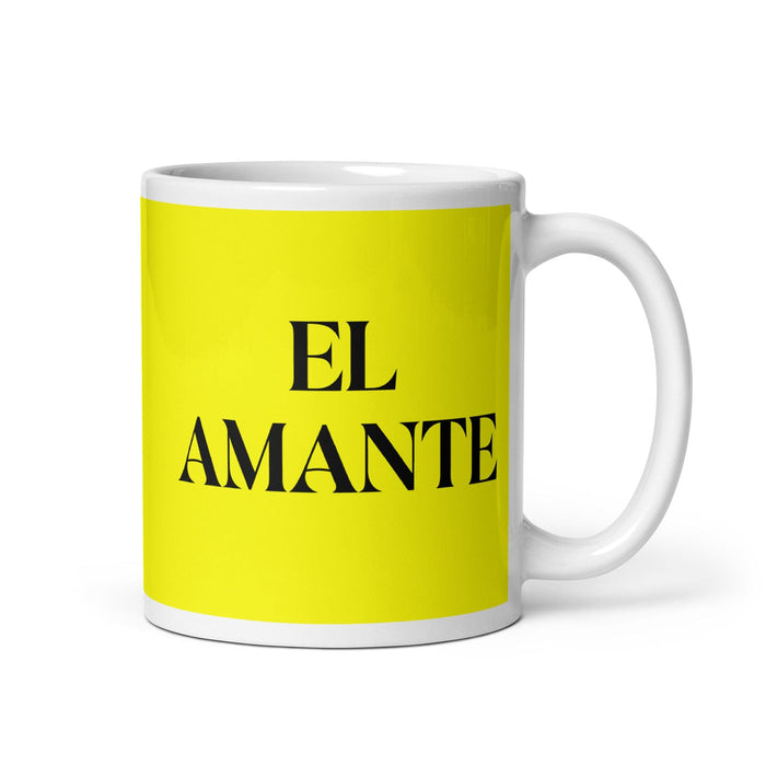 El Amante The Lover Funny Home Office Work Coffee Mug Mexican Spanish Pride Gift White Glossy Cup Yellow Card Mug Mexicada 11 oz