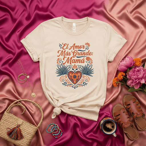 El Amor Más Grande Mamá T-Shirt, Mother's Day Fiesta Shirt, Spanish Mom Gift, Floral Corazón Design Tee, Mexican Heritage Mama Top, Cultural Apparel for Mother, Día de las Madres T-Shirt, Women's Relaxed Fit Graphic Shirt Mexicada