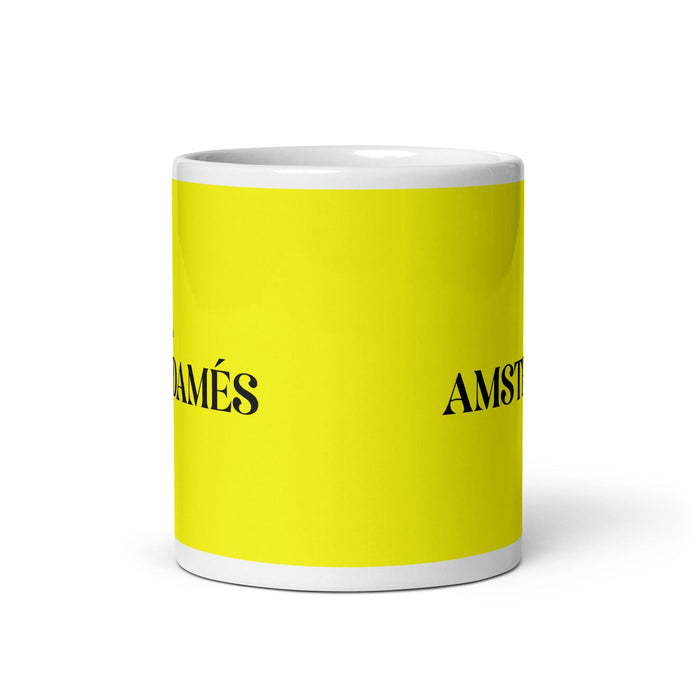 El Amsterdamés The Amsterdam Resident Funny Home Office Work Coffee Mug Mexican Spanish Pride Gift White Glossy Cup Yellow Card Mug Mexicada