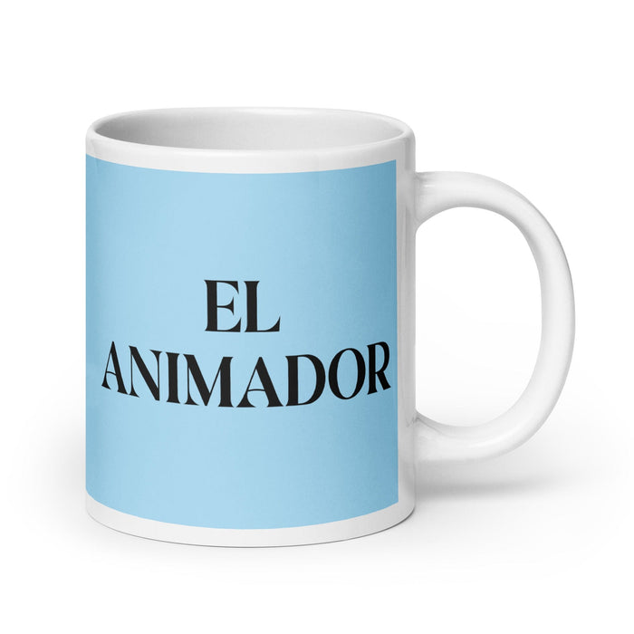 El Animador The Animator Funny Home Office Work Coffee Mug Mexican Spanish Pride Gift White Glossy Cup Sky Blue Card Mug Mexicada 20 oz