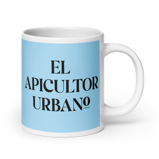 El Apicultor Urbano The Urban Beekeeper Funny Home Office Work Coffee Mug Mexican Spanish Pride Gift White Glossy Cup Sky Blue Card Mug Mexicada 20 oz