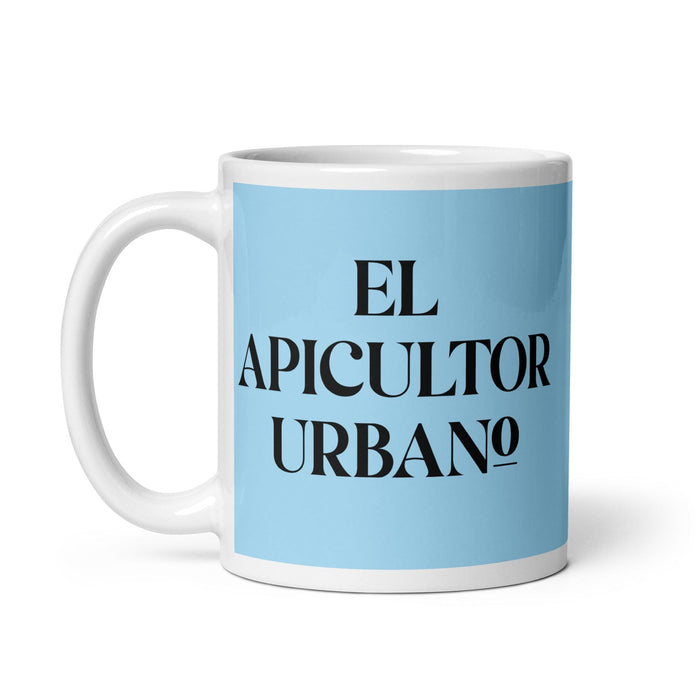 El Apicultor Urbano The Urban Beekeeper Funny Home Office Work Coffee Mug Mexican Spanish Pride Gift White Glossy Cup Sky Blue Card Mug Mexicada