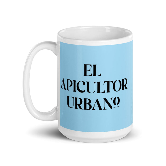 El Apicultor Urbano The Urban Beekeeper Funny Home Office Work Coffee Mug Mexican Spanish Pride Gift White Glossy Cup Sky Blue Card Mug Mexicada