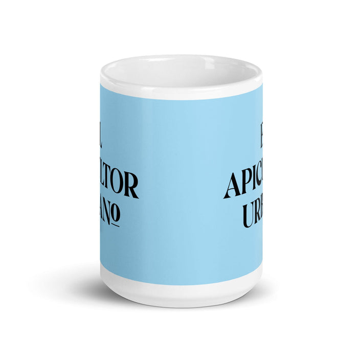 El Apicultor Urbano The Urban Beekeeper Funny Home Office Work Coffee Mug Mexican Spanish Pride Gift White Glossy Cup Sky Blue Card Mug Mexicada