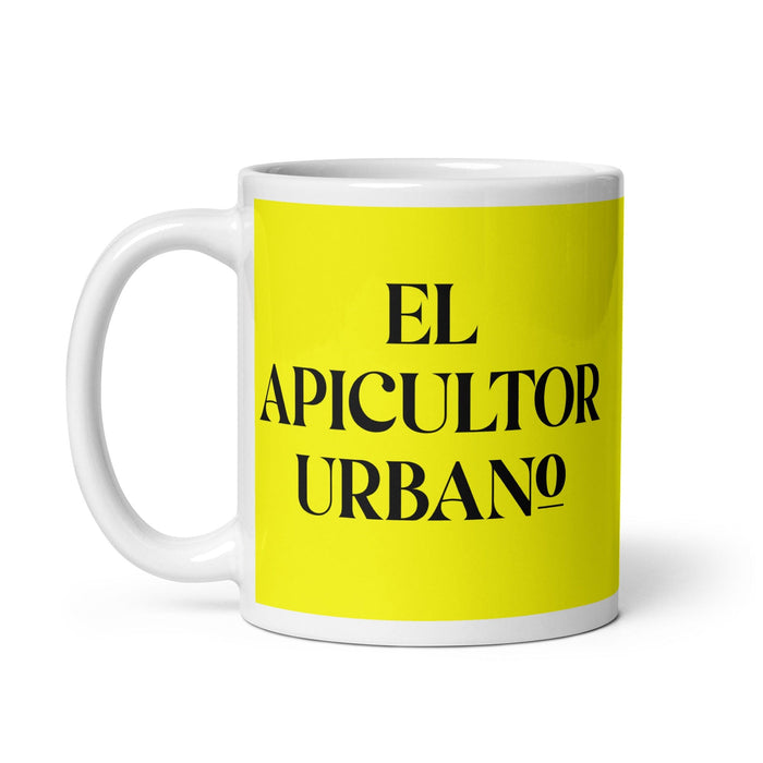 El Apicultor Urbano The Urban Beekeeper Funny Home Office Work Coffee Mug Mexican Spanish Pride Gift White Glossy Cup Yellow Card Mug Mexicada