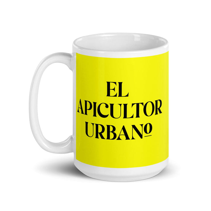 El Apicultor Urbano The Urban Beekeeper Funny Home Office Work Coffee Mug Mexican Spanish Pride Gift White Glossy Cup Yellow Card Mug Mexicada